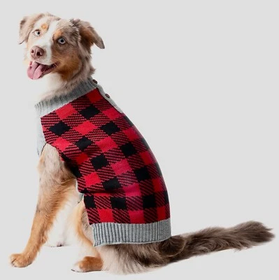Vibrant Life Winter Dog Clothes Buffalo Red Check Plaid Sweater  20-50 lbs Sz M - Image 1 of 4