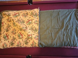 VTG Coleman Green Canvas Flannel Lined Ducks Hunting Sleeping Bag Bed Roll Wide - Picture 1 of 8