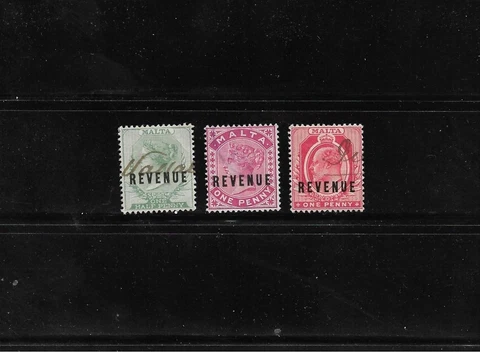 Malta Stamps: Revenue Issues (Revenue Overprints); 1800s-1910s Era; 3 Diff; Used Cover