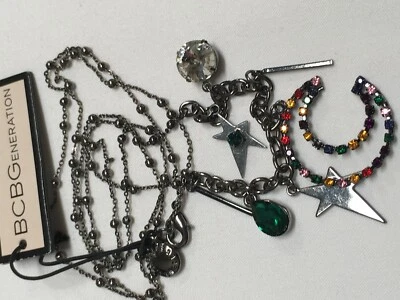 Collar BCBG Multicolor Cristal Estrella Luna Cuelga Negro Hematita 33" Nuevo BC11 Foto 1 de 4
