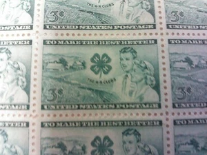 Scott 1005- 4-H Club, Farm and Clover Emblem- MNH 3c 1951- Unused Sheet of 50 - Picture 1 of 8