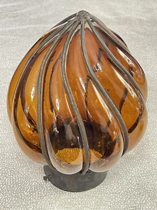 Vintage Hand Blown Caged Glass Amber Flame Lamp/Light Globe 10” - Picture 1 of 15