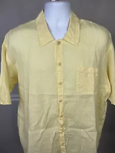 VTG FLAX Jeanne Engelhart Shirt Yellow 100% Linen Men’s M Short Sleeve Pocket - Picture 1 of 5