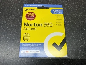 Norton 360 Deluxe Anti Virus 1 year 3 devices with VPN & 25gb Cloud Storage - Picture 1 of 5