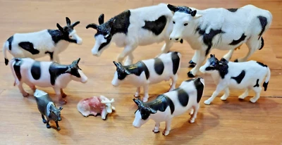 Realistic Animal Play Figures Toy Lot of 9 Farm Cows  Spotted Mom Barnyard Black - Image 1 of 4