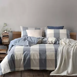 NSNLGSGC Navy Blue Gingham Duvet Cover Set Queen,100% Washed Cotton Buffalo P... - Picture 1 of 9
