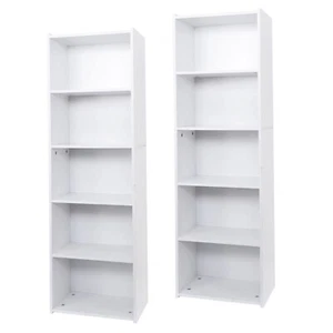 2 PCS 5-Tier Bookcase 52" Open Shelf Bookshelf Display Storage Shelf White - Picture 1 of 14