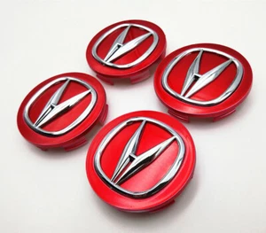4 pc Set of Red with Chrome Logo Wheel Center Hub Caps For ACURA Size 69mm/2.71" - Picture 1 of 4
