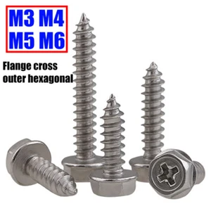 M3 M4 M5 M6 Hex Head Phillips Screws 304 Stainless Steel Flange Tapping Screw - Picture 1 of 6