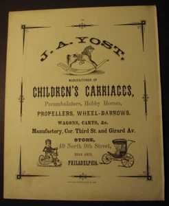 Anzeige von 1868 für Kinderkutschen usw.; J.A. Yost Co., Girard Ave., Philadelphia - Bild 1 von 4