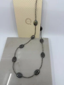 QVC Womens Labradorite Moonstone Oval Stone Beaded 34" Necklace Sterling Silver - Picture 1 of 5