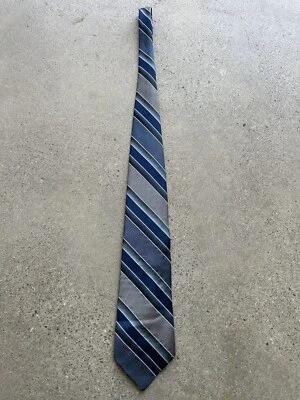 Винтажный галстук Windridge Mervyns в синюю и серую полоску с наклонной оптической иллюзией - Изображение 1 из 4