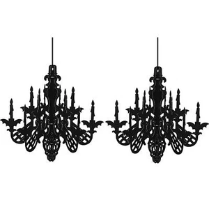 Halloween Black Chandelier Hanging Decoration Haunted House Ceiling 2 Set Kit - Picture 1 of 7