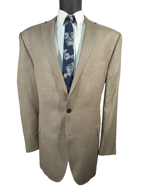 CALVIN KLEIN 男式棕褐色丝绸羊毛西装运动外套夹克尺寸 46L — 第 1/4 张图片