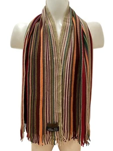 LUCIANO BARBERA 100% CASHMERE Men's Scarf Multicoloured Striped Fringe - Picture 1 of 4