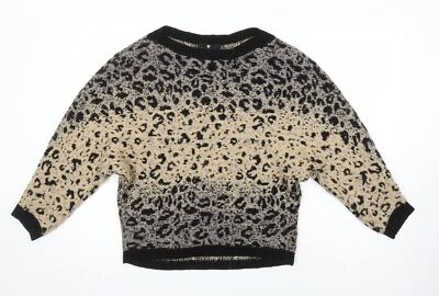 Very Womens Ivory Boat Neck Animal Print Acrylic Pullover Jumper Size 12 - Image 1 of 4