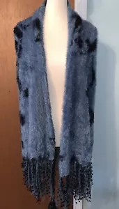 Alberto Makali Faux Fur Fash Vest Blue Black Animal Print W/ Fringe Size Medium - Picture 1 of 6