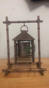 Vintage Asian Hanging Lantern Candle Holder - Aged Copper / Bronze Finish - Picture 1 of 2