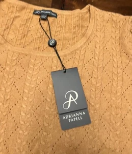 NWT ($89) Adrianna Papell Tan Cable Knit Crew Neck Sweater Size L - Picture 1 of 6