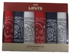 Levi's 6 Pack Bandana Set 100% Cotton Red/Blue/White - Picture 1 of 4