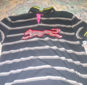 Le Tigre Men's  Print Tiger Polo Shirt Black XXL 2XL - Picture 1 of 3