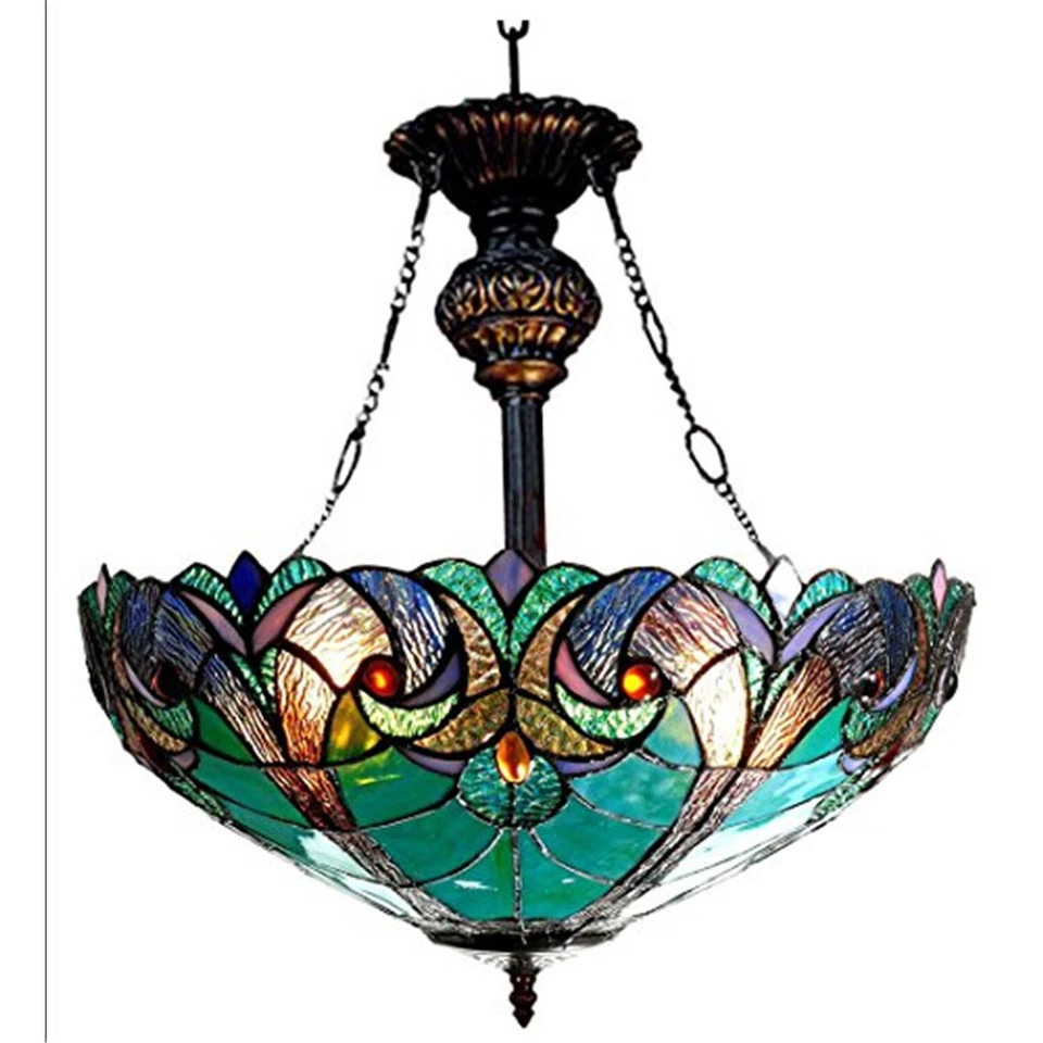 Colgante de techo invertido victoriano de 2 luces estilo Tiffany de enlace pantalla de 18" Foto 1 de 1