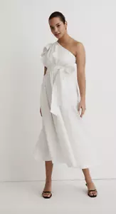 Madewell $158 Ruffled One-Shoulder Midi Dress White Size 6 NK491 - Picture 1 of 6