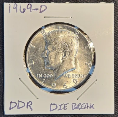 UNCIRCULATED 1969-D Kennedy Half Dollar DDR DIE BREAK - Image 1 of 2