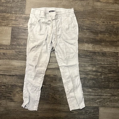 Pantalones Level 99 Mezcla de Lino Talla Pequeña Pull on Caqui Tostado Puños Foto 1 de 4