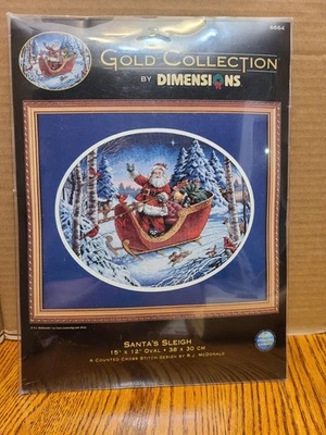 Kit Trineo Papá Noel Colección Oro 8664 15 x 12 Hilos Ovalados Algodón e Metálicos Foto 1 de 4