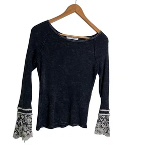 Able Damen Top schwarz Gr. S Thermo Spitzenbündchen Y2K Grunge Country Boho - Bild 1 von 10