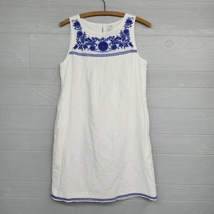 J. Crew White Blue Floral Embroidered Sleeveless Linen Blend Dress Size XS NWT - Picture 1 of 15