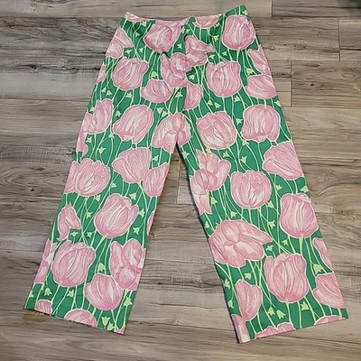 LILY PULITZER  Palazzo Pants Flare Leg  Tulip Floral Pink Green Womens Size 14 - Image 1 of 4