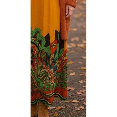 Ace Fashion Womens Long Yellow Floral Paisley Sleeveless Maxi Dress sz L Boho - image 1 of 4