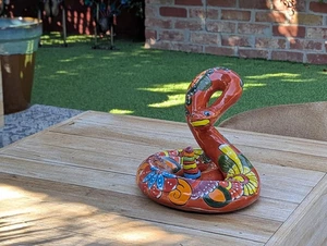 Rattlesnake Figurine is Ceramic Talavera Mexican Pottery | Outdoor Snake Decor - Picture 1 of 8