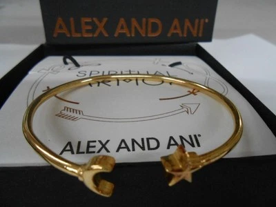 Alex Und Ani Mond Und Stern Armreif 14Kt Vergoldet Mit Etikett Box Karte - Bild 1 von 4