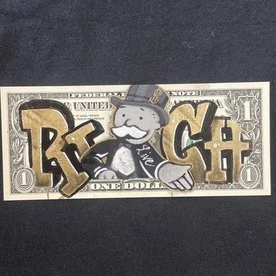 Live RICH  1 Dollar bill painting Tattoo Art Graffiti Art Street Art - Image 1 of 4