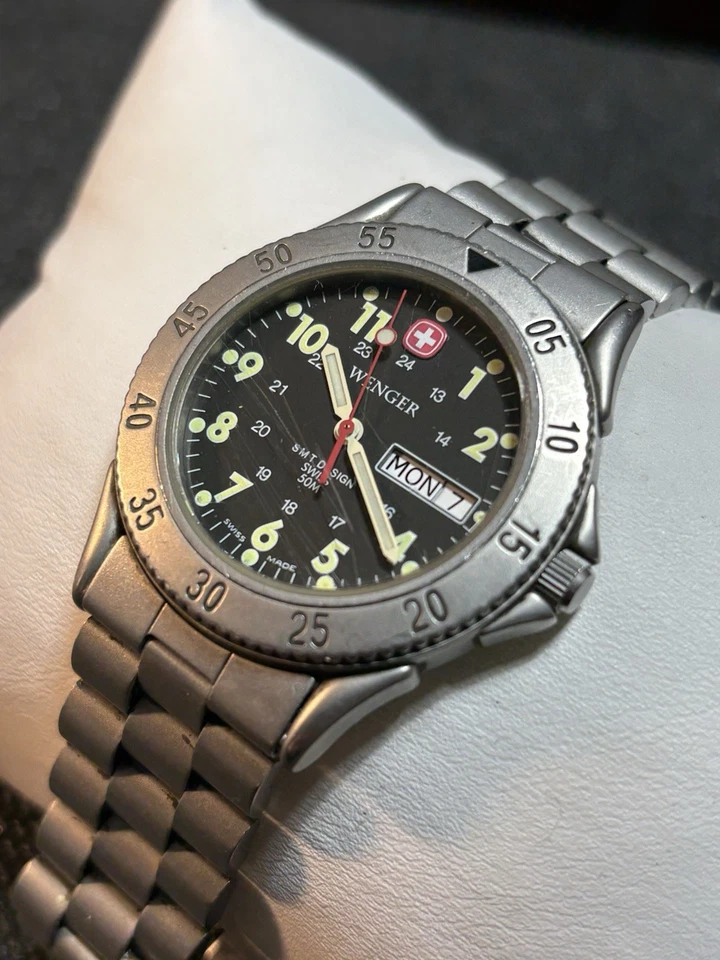 Swiss Army Wenger Men 38mm Watch 50M,Military Time,Day/Date,Matte Stainless - Image 1 of 4