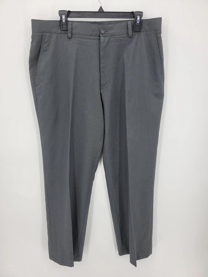 Izod 高尔夫裤男式 36x30 黑色灰色格子平底直筒性能 — 第 1/4 张图片