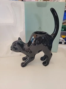 Partylite schwarze Katze Windlicht Teekerzenhalter Keramik gewölbter Rücken Kätzchen Halloween - Bild 1 von 5