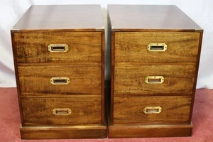 Stunning Pair Of Brass Bound Campaign Style Chest Of Three Drawers - Picture 1 of 22