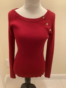 Ralph Lauren Pullover Rundhals Skinny Strick Rot Langarm Logo Knöpfe Small - Bild 1 von 5