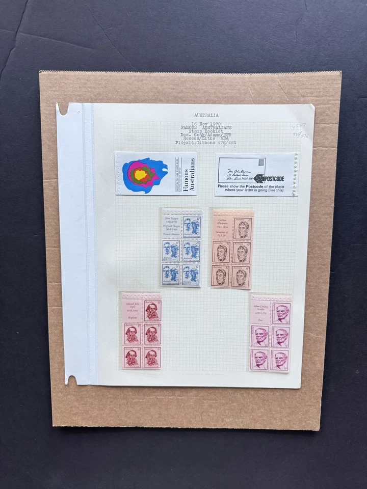 Australian Stamp Booklet in Exhibit Page (15) 1970 SG#SB48 +Famous Australians - Image 1 of 1