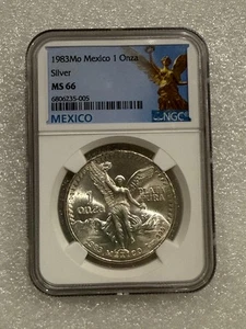 1983 MO Messico Argento Libertad 1 Onza .999 Fine NGC MS 66 ~~ Stunner ~~ - Foto 1 di 2