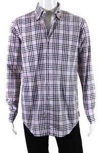 Hagen Mens Summer Pinpoint Plaid Long Sleeve Dress Shirt Pink Purple Size Medium - Picture 1 of 6