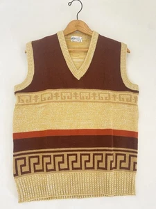 VTG 60/70s Aztec Knit Sweater Vest Large 100% Acrylic Brown Beige Rust Mint Cond - Picture 1 of 10