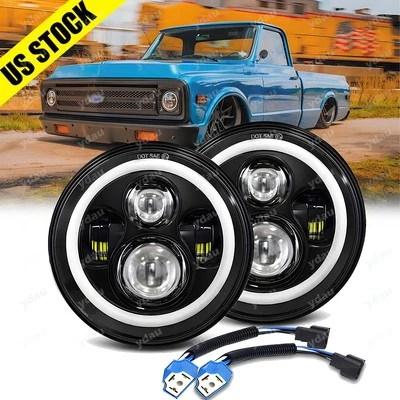 Pair 7 inch Round LED Headlights Hi/Lo Beam DRL Fit For for Chevy C10 C20 C30 - Изображение 1 из 4