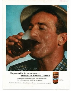 Sanka 1959 Instant Coffee Man beber café helado anuncio impreso vintage 1 - Imagen 1 de 1