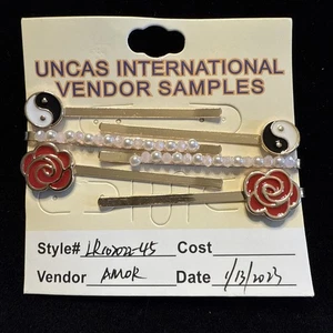 Goldtone Hair Pins Rose Yin Yang Faux Pearl (lot#142) - Picture 1 of 4