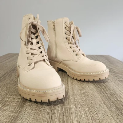 Botas de combate Sugar Kaedy para mujer beige cremallera lateral imitación cuero talla: 7M Foto 1 de 4